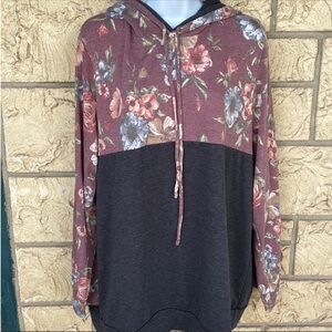 Floral Hoody Pullover Gray Block Size Large Boutique Brand